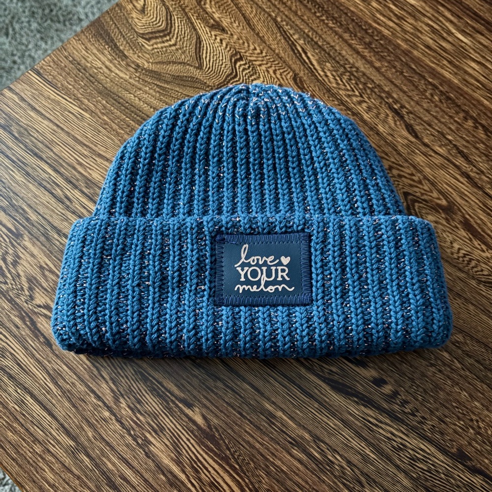 Love Your Melon Teal Metallic Rose Gold Yarn Cuffed Beanie